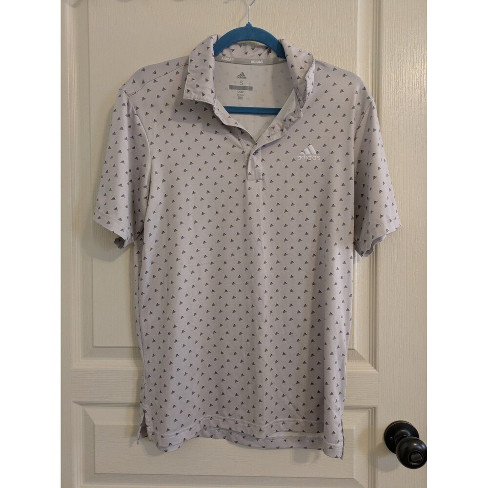 Adidas Golf Men’s Small Gray Logo Pattern Golfing Golfer  Polo Shirt